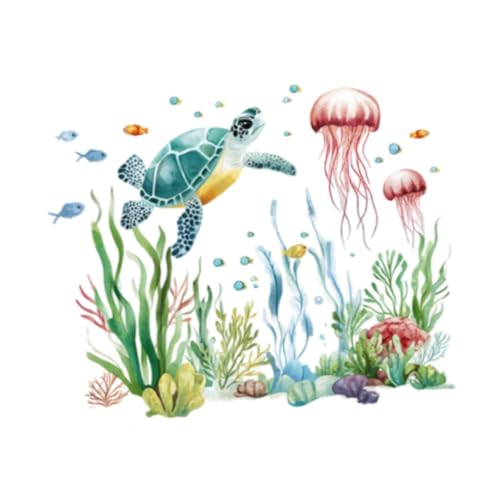 Folpus 2X Sea World Wandaufkleber unter der Sea World Szenerie Cartoon Marine Animal Wall Decals für Badezimmer Sommerhintergrund von Folpus