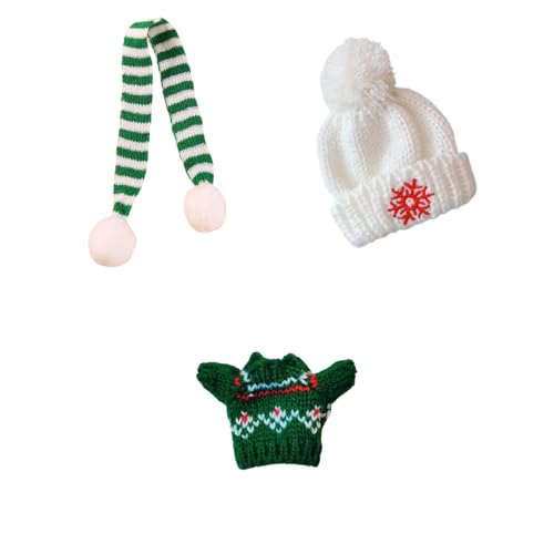 Folpus 3 Stück Puppenpullover und Mütze, Schal, handgefertigte Kleidung, Kostüm, Miniaturkleidung für 17 cm große Puppen, GrÜn von Folpus