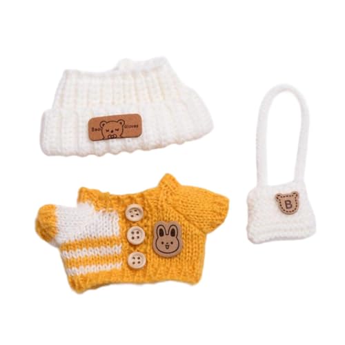 Folpus 3 Stücke, Plüschpuppen -Kleidung Outfit, Kostümzubehör, Foto -Requisiten Soft Girl Doll Kleidung Pullover Anzüge für 6,69 Zoll Puppe, Gelb von Folpus