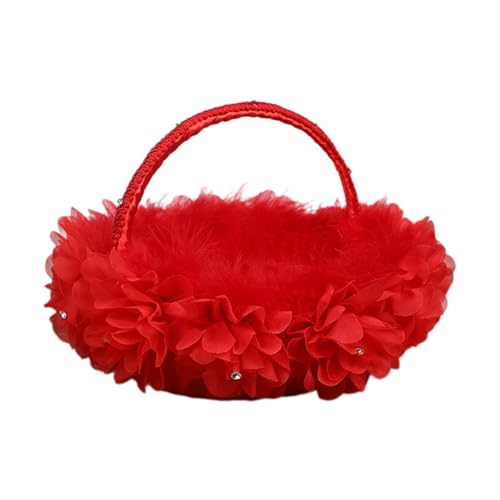 Folpus Blumenmädchenkorb, Hochzeitsblumenkorb, Dekoration, Satin-Blumenkorb, Hochzeitskorb für Jubiläumsgartenfeiern, Rot von Folpus