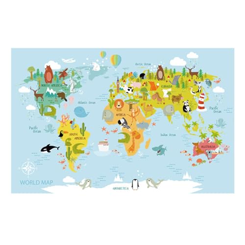 Folpus Wandaufkleber mit Tierweltkarte, Tapete, PVC, abnehmbar, niedliche Wandkunst, Dekoration, Wandbild für Geschenk, Klassenzimmer, Wohnung, Wohnzimmer von Folpus