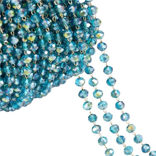 FonHNDG 1 Meter Bunte Kugel Perlen Kette Glas Kristall Perlen Halskette Kette Zubehör for Schmuckherstellung Komponenten Handwerk DIY für Halsketten, Armbänder(AB Blue-Gold) von FonHNDG