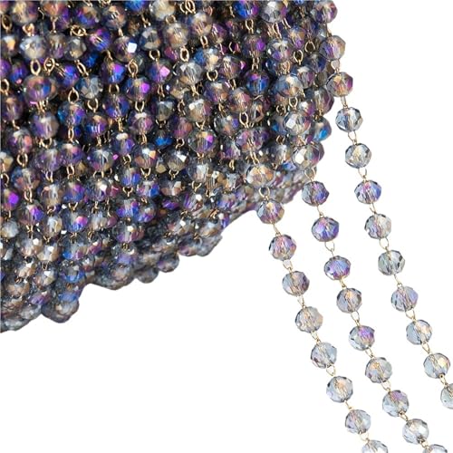 FonHNDG 1 Meter Bunte Kugel Perlen Kette Glas Kristall Perlen Halskette Kette Zubehör for Schmuckherstellung Komponenten Handwerk DIY für Halsketten, Armbänder(AB Purple-Gold) von FonHNDG