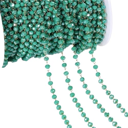 FonHNDG 1 Meter Bunte Kugel Perlen Kette Glas Kristall Perlen Halskette Kette Zubehör for Schmuckherstellung Komponenten Handwerk DIY für Halsketten, Armbänder(Green-Gold) von FonHNDG