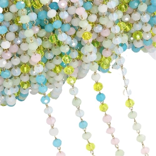 FonHNDG 1 Meter Bunte Kugel Perlen Kette Glas Kristall Perlen Halskette Kette Zubehör for Schmuckherstellung Komponenten Handwerk DIY für Halsketten, Armbänder(LightBlueYellow-Gold) von FonHNDG