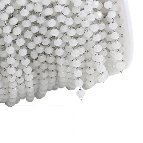 FonHNDG 1 Meter Bunte Kugel Perlen Kette Glas Kristall Perlen Halskette Kette Zubehör for Schmuckherstellung Komponenten Handwerk DIY für Halsketten, Armbänder(Opal White-Steel) von FonHNDG