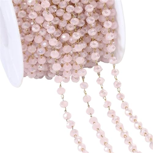 FonHNDG 1 Meter Bunte Kugel Perlen Kette Glas Kristall Perlen Halskette Kette Zubehör for Schmuckherstellung Komponenten Handwerk DIY für Halsketten, Armbänder(Pink-Gold) von FonHNDG