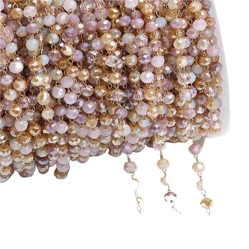 FonHNDG 1 Meter Bunte Kugel Perlen Kette Glas Kristall Perlen Halskette Kette Zubehör for Schmuckherstellung Komponenten Handwerk DIY für Halsketten, Armbänder(Purple Yellow-Gold) von FonHNDG