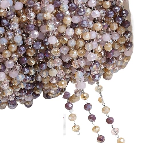 FonHNDG 1 Meter Bunte Kugel Perlen Kette Glas Kristall Perlen Halskette Kette Zubehör for Schmuckherstellung Komponenten Handwerk DIY für Halsketten, Armbänder(Purple Yellow-Steel) von FonHNDG