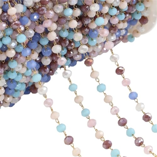 FonHNDG 1 Meter Bunte Kugel Perlen Kette Glas Kristall Perlen Halskette Kette Zubehör for Schmuckherstellung Komponenten Handwerk DIY für Halsketten, Armbänder(PurplePinkBlue-Gold) von FonHNDG