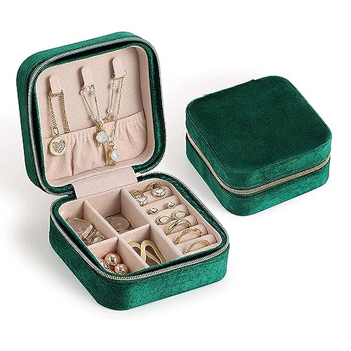 FonVan Samt Kleine Schmuckkästchen für Damen Mädchen, Kleines Reise Schmuckschatulle, Mini Schmuckbox, Mini Schmuck Organizer Aufbewahrung für Ohrringe, Ringe, Halsketten, Armbänder (Grün) von FonVan