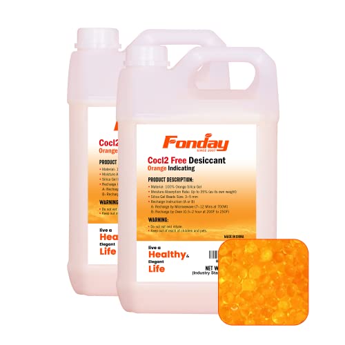 12LBS Fonday Premium Moisture Indicating Silica Gel Desiccant Beads Orange to Green (Industry Standard 3-5mm) - Rechargeable von Fonday