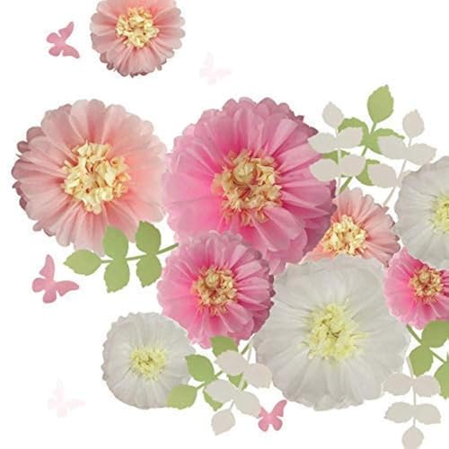 Fonder Mols Seidenpapier Chrysanth Blumen mit Schmetterling und Olivenblättern für Hochzeit Babyparty Kinderzimmer Party & Events Dekorationen Pom Poms (Set von 21 Stück, weiß rosa) von Fonder Mols