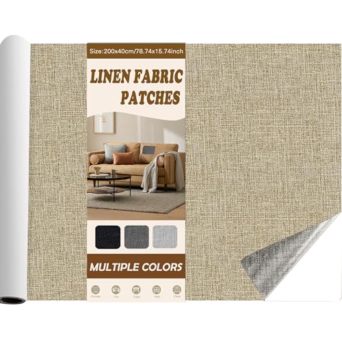 Fondlife Leinen Stoff Patches Selbstklebend,Leinenstoff Reparatur Patch Self-Adhesive,Sofa Reparatur Patches,Leinen Stoff Reparatur Flicken für Leinenkleidung,Autositze (Dunkelbeige, 200 * 40cm) von Fondlife