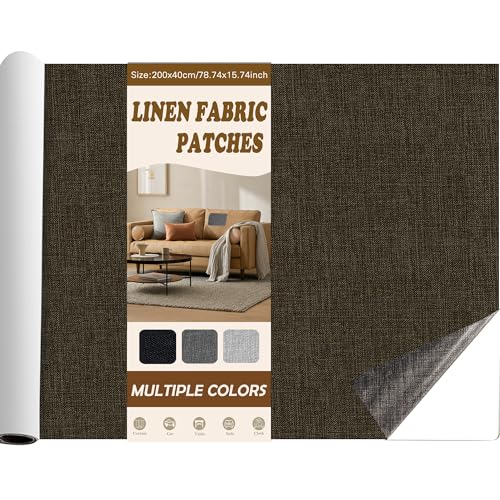 Fondlife Leinen Stoff Patches Selbstklebend,Leinenstoff Reparatur Patch Self-Adhesive,Sofa Reparatur Patches,Leinen Stoff Reparatur Flicken für Leinenkleidung,Autositze (Dunkelbraun, 200 * 40cm) von Fondlife