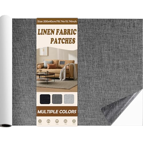 Fondlife Leinen Stoff Patches Selbstklebend,Leinenstoff Reparatur Patch Self-Adhesive,Sofa Reparatur Patches,Leinen Stoff Reparatur Flicken für Leinenkleidung,Autositze (Dunkelgrau, 200 * 40cm) von Fondlife