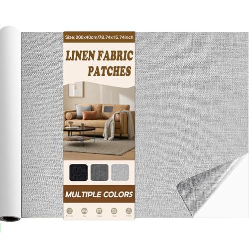 Fondlife Leinen Stoff Patches Selbstklebend,Leinenstoff Reparatur Patch Self-Adhesive,Sofa Reparatur Patches,Leinen Stoff Reparatur Flicken für Leinenkleidung,Autositze (Hellgrau, 200 * 40cm) von Fondlife