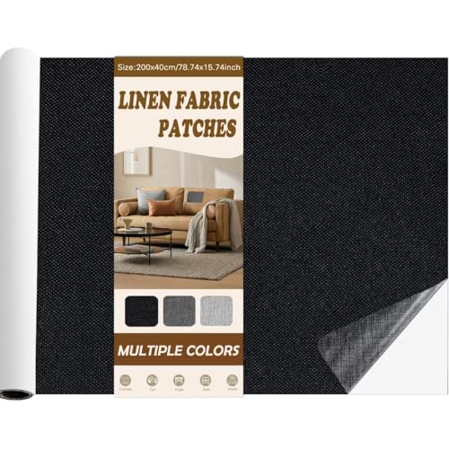 Fondlife Leinen Stoff Patches Selbstklebend,Leinenstoff Reparatur Patch Self-Adhesive,Sofa Reparatur Patches,Leinen Stoff Reparatur Flicken für Leinenkleidung,Autositze (Schwarz, 200 * 40cm) von Fondlife