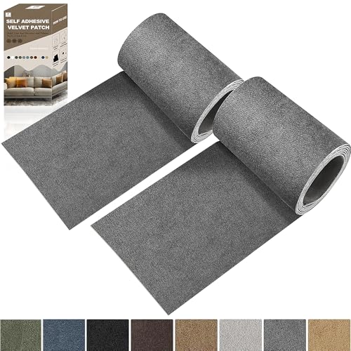 Rechteckiger Samt Reparatur Patch, 2 Rolle 75 x10cm selbstklebender Flanell Stoff Patch, Mikrofaser Patch, Stoff Reparatur Patches Selbstklebend für Sofa,Autositze, Kleidung (Dunkelgrau) von Fondlife