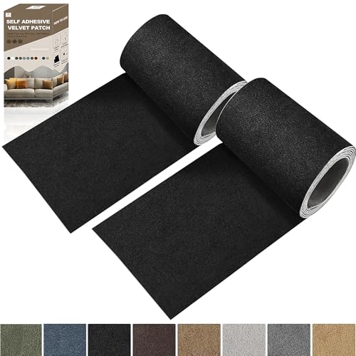 Rechteckiger Samt Reparatur Patch, 2 Rolle 75 x10cm selbstklebender Flanell Stoff Patch, Mikrofaser Patch, Stoff Reparatur Patches Selbstklebend für Sofa,Autositze, Kleidung (Schwarz) von Fondlife