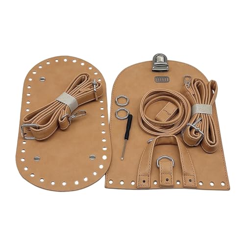 Fonowx Taschenboden zum Häkeln, PU Leder Boden Tasche Häkeln mit Löchern, Taschenzubehör zum Nähen mit Tasche Twist Lock Taschenriemen für Häkeltaschen DIY Rucksack Taschen Strickbeutel, Khaki von Fonowx
