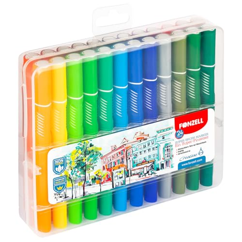 Fonzell Brush Pens 24 Farben – Handlettering Stifte & Pinselmarker für Kinder & Erwachsene – Flexible Spitze, Wasserbasierte Tinte – Ideal für Kalligraphie, Lettering Set, DIY & Bullet Journal Fonzell Brush Pens 24 Farben – Handlettering Stifte & Pinselmarker für Kinder & Erwachsene – Flexible Spitze, Wasserbasierte Tinte – Ideal für Kalligraphie, Lettering Set, DIY & Bullet Journal von Fonzell