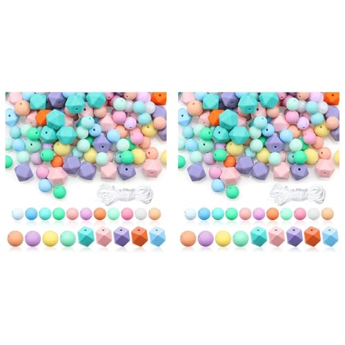 Foollusiie 2Satz Silikonperlen, Lose Silikonperlen Zur Herstellung Von Schlüsselanhängern, Runde Gummiperlen, Polygonal, für DIY-Halsketten-Armband-Schmuck Foollusiie 2Satz Silikonperlen, Lose Silikonperlen Zur Herstellung Von Schlüsselanhängern, Runde Gummiperlen, Polygonal, für DIY-Halsketten-Armband-Schmuck von Foollusiie