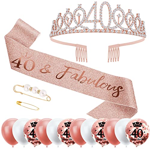 40 Geburtstag Frauen Deko Schärpe und Tiara,40. Geburtstag Deko Geschenke,40. Geburtstag Frauen Geschenke für Frauen zum Geburtstag Alles Gute zum Mit 12 Rosegold Luftballons Konfetti Luftballons 40 Geburtstag Frauen Deko Schärpe und Tiara,40. Geburtstag Deko Geschenke,40. Geburtstag Frauen Geschenke für Frauen zum Geburtstag Alles Gute zum Mit 12 Rosegold Luftballons Konfetti Luftballons von Foonii