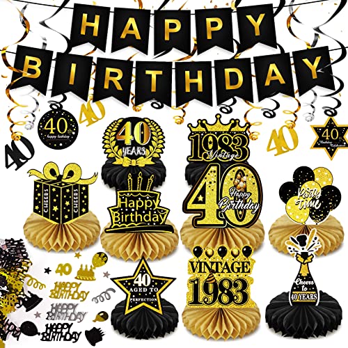 FOONII 40. Geburtstag Deko 9 Stück Bienenwaben Deko Tischaufsätze+Happy Birthday Konfetti Party Deko für Männer Frauen Geburtstag Tischdeko von Foonii