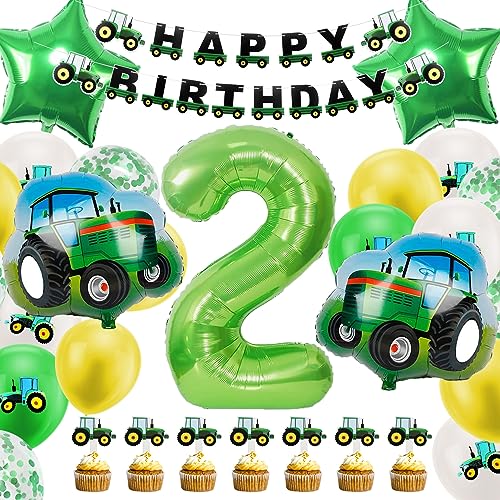 FOONII Traktor 2. Geburtstag Deko, Kindergeburtstag Deko 2. Traktor Luftballon 2. Geburtstagsdeko Jahre Junge Deko 2. Geburtstag Trecker Party Deko für Junge von Foonii