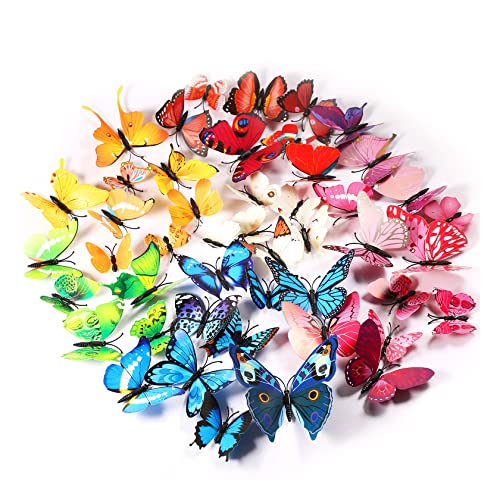 Foonii® 72 PCS 3D Schmetterlinge Wanddeko Aufkleber Abziehbilder,schlagfestem Kunststoff Schmetterling Dekorationen, Wand-Dekor (12 Blau, 12 Farbe, 12 Grün, 12 Gelb, 12 Rosa, 12 Rot) von Foonii