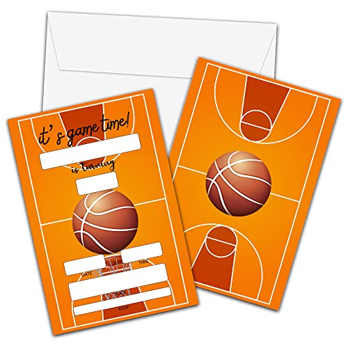 Basketball-Geburtstagseinladungen mit Umschlägen – Basketball-Geburtstagsparty-Einladungskarte für Jungen / Mädchen – It's Game Time Ausfüllkarten – Kinderparty Feier (20 Stück)-27 von Foosproea