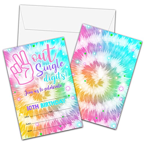 Out Einladungskarten zum 10. Geburtstag mit Umschlägen, Hippie-Batik-Design, Party-Einladungskarte zum 10. Geburtstag für Mädchen/Jungen, mit Aufschrift "I'm 10 Years", 20 Stück Out Einladungskarten zum 10. Geburtstag mit Umschlägen, Hippie-Batik-Design, Party-Einladungskarte zum 10. Geburtstag für Mädchen/Jungen, mit Aufschrift "I'm 10 Years", 20 Stück von Foosproea