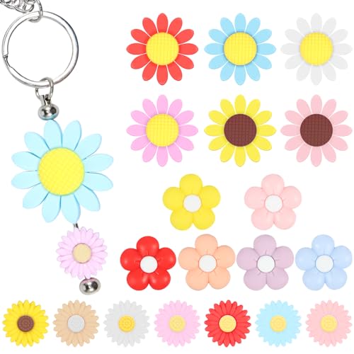 19 x Blumenperlen aus Silikon, Sonnenblumen-Perlen, DIY, bunte Gänseblümchen, Silikonperlen, Mehrzweckperlen, kreative Blumenförmige Perlen für Perlen, Stifte, Schlüsselanhänger, Armband, Halskette 19 x Blumenperlen aus Silikon, Sonnenblumen-Perlen, DIY, bunte Gänseblümchen, Silikonperlen, Mehrzweckperlen, kreative Blumenförmige Perlen für Perlen, Stifte, Schlüsselanhänger, Armband, Halskette von Foppla