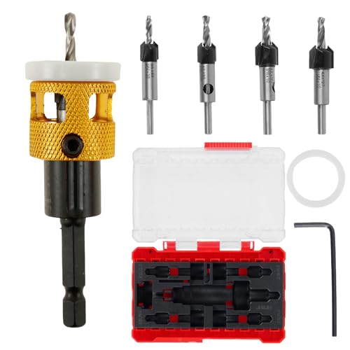 Foppla Kegelsenker-Bohrer-Set mit verstellbarem Tiefenanschlag, Schnellwechsel-Senkerbohrer mit austauschbaren Bohrern, Aluminiumlegierung, Kegelsenker Bohrer für Holzbearbeitung, Faserplatten (Gold) Foppla Kegelsenker-Bohrer-Set mit verstellbarem Tiefenanschlag, Schnellwechsel-Senkerbohrer mit austauschbaren Bohrern, Aluminiumlegierung, Kegelsenker Bohrer für Holzbearbeitung, Faserplatten (Gold) von Foppla