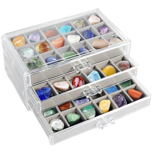 Foppla Sammelvitrine, Steinvitrine, Edelstein-Vitrine, 3 Schubladen, große Schmuckschatulle, Organizer für Kinder, Grau Foppla Sammelvitrine, Steinvitrine, Edelstein-Vitrine, 3 Schubladen, große Schmuckschatulle, Organizer für Kinder, Grau von Foppla