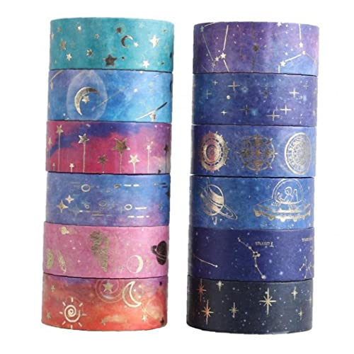 12 Rolls Planet Gold Folie Washi Tape, Klebeband Dekorativ Für DIY Arts Crafts, Journal Supplies, Planer, Sammelalbum, Geschenkverpackung von Fopytu
