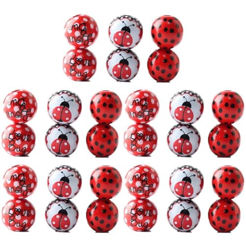 30pcs Ladybug Druckholz Runde Perlen 16mm Handwerk Perlen Schmuck Zubehör Für DIY -Halskette Armband Ohrring von Fopytu