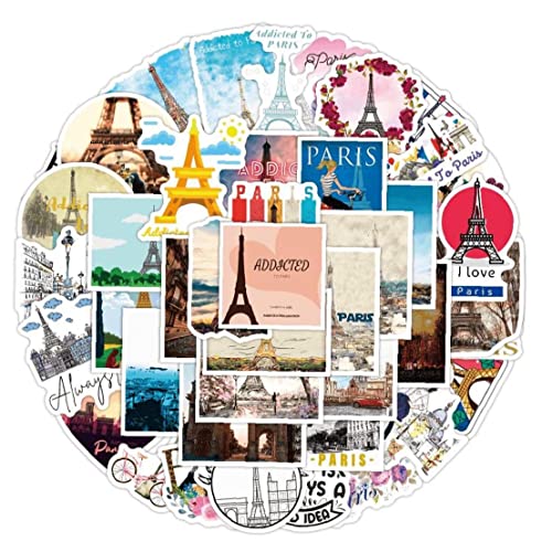 Fopytu Vintage Paris Aufkleber, 50 Stück Wasserdicht PVC Schwarz Rund Vinyl für Auto, Laptop, Handy & mehr von Fopytu