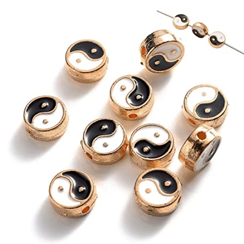 Fopytu 10 Stcs Flat Round Yin Yang Spacer Perlen Schwarz -weiß -emaille Tai Perlen Für Schmuck Herstellung Armband DIY -schlüsselbund von Fopytu