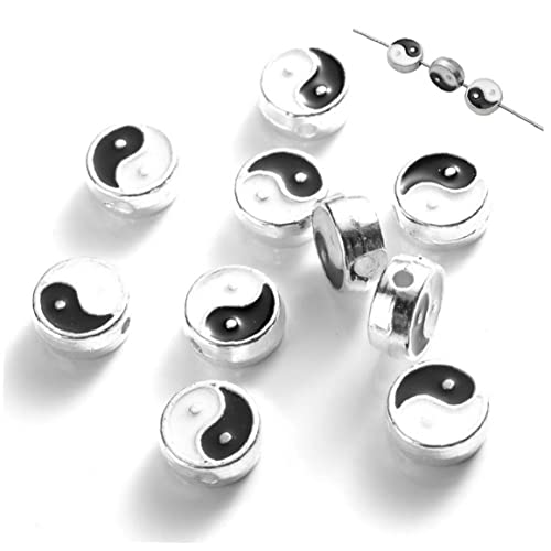 Fopytu 10 Stcs Flat Round Yin Yang Spacer Perlen Schwarz -weiß -emaille Tai Perlen Für Schmuck Herstellung Armband DIY -schlüsselbund von Fopytu