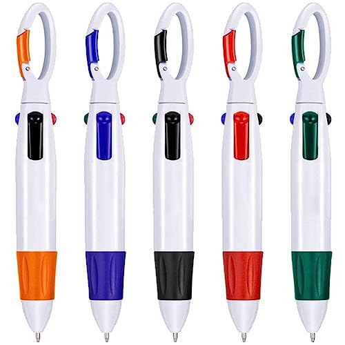 Fopytu 5 Pcs Retractable Shuttle Stifte 4 Farbe in Einem Kugelschreiber Schnallenclip Auf Dem Oberen Mehrfarbigen Karabiner-schlüsselbund Für Office School-vorräte von Fopytu