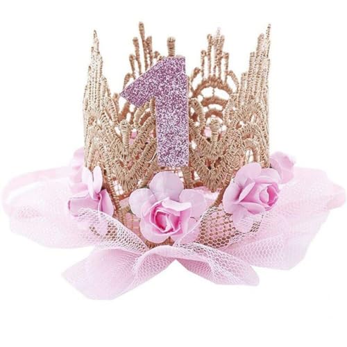 Fopytu Baby Girls Pink Birthday Party Pailletten Crown Prinzessin Spitze Geburtstag Kronkappen 1. Stirnband Für Mädchen Jungen Baby von Fopytu