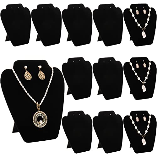 Foraineam 12 Stück schwarze Samt-Halsketten-Ohrring-Display, faltbarer Schmuck-Büste, Ständer für Ohrringe, Halsketten, Kette und Anhänger, Staffelei, Display-Halter für Shows, Geschäft, Zuhause von Foraineam