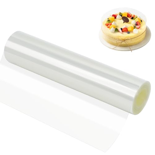 Forbabe Tortenrandfolie 20cm Hoch, Transparent PET Tortenfolie Wiederverwendbar Tortenring Folie 10m Torten Folie Rolle für Herstellung von Kuchen Mousse Gebäck Schokolade Dessertringe von Forbabe