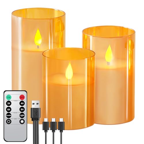 Forever Speed 3er-Set Gold Glas Led Kerzen Aufladbar mit Fernbedienung Timer, Dimmbar Wiederaufladbare Flammenlose Kerzen mit Ladekabel für Wohndekoration, Camping, Hochzeiten, Geschenke Forever Speed 3er-Set Gold Glas Led Kerzen Aufladbar mit Fernbedienung Timer, Dimmbar Wiederaufladbare Flammenlose Kerzen mit Ladekabel für Wohndekoration, Camping, Hochzeiten, Geschenke von Forever Speed