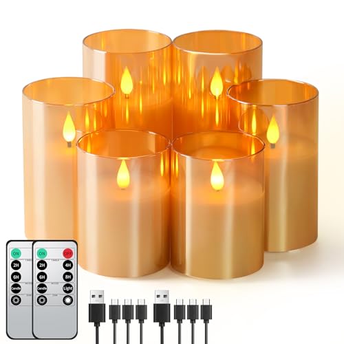 Forever Speed 6er-Set Gold Glas Led Kerzen Aufladbar mit Fernbedienung Timer, Dimmbar Wiederaufladbare Flammenlose Kerzen mit Ladekabel für Wohndekoration, Camping, Hochzeiten, Geschenke Forever Speed 6er-Set Gold Glas Led Kerzen Aufladbar mit Fernbedienung Timer, Dimmbar Wiederaufladbare Flammenlose Kerzen mit Ladekabel für Wohndekoration, Camping, Hochzeiten, Geschenke von Forever Speed