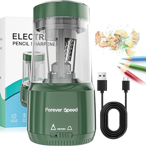 Forever Speed Elektrischer Anspitzer USB für Buntstifte, Automatischer Elektrischer Bleistiftspitzer akku für 6–8mm dicke und dünne stifte, robust, Büro, Schule, Zuhause, tragbar, Auto-Stop, Grün Forever Speed Elektrischer Anspitzer USB für Buntstifte, Automatischer Elektrischer Bleistiftspitzer akku für 6–8mm dicke und dünne stifte, robust, Büro, Schule, Zuhause, tragbar, Auto-Stop, Grün von Forever Speed