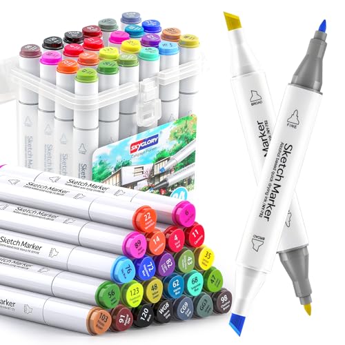 Forever Speed alkohol marker Marker Stifte Set Textilmarker, Nachfüllung Textil Airbrush oder als normaler Textilstift zu verwenden, 24 Farben twin marker mit Meißel- & Feinspitzen, für zum von Forever Speed