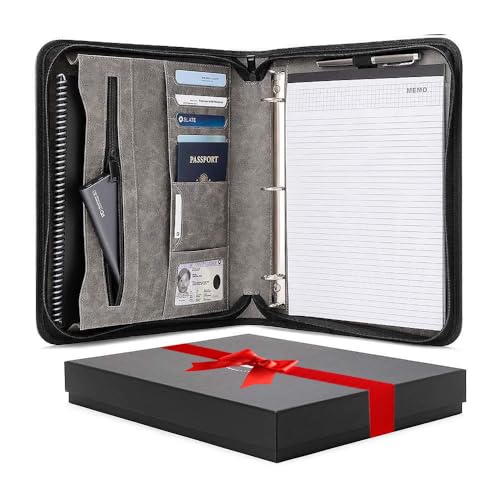 Forevermore Portfolios Padfolio Binder – Professionelles Reise-Organizer-Etui aus Kunstleder für Tablet, Dokumente, Reißverschluss, herausnehmbarer 3-Ring-Notizblock – Grau von Forevermore Portfolios